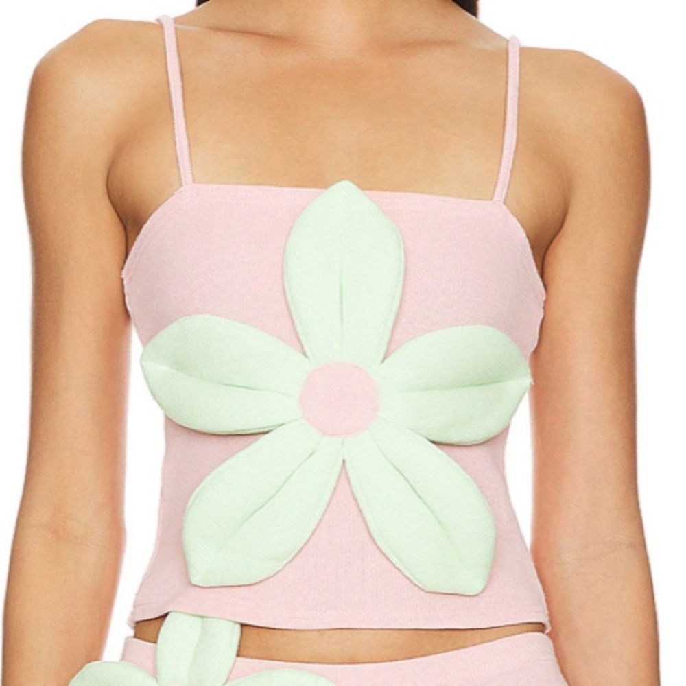 Floral Appliqué Pink Tank Top